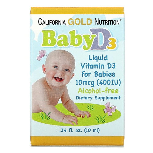 CALIFORNIA GOLD NUTRITION Жидкий витамин D3 для детей 10 мкг (400 МЕ) Vitamin D3 Liquid For Babies