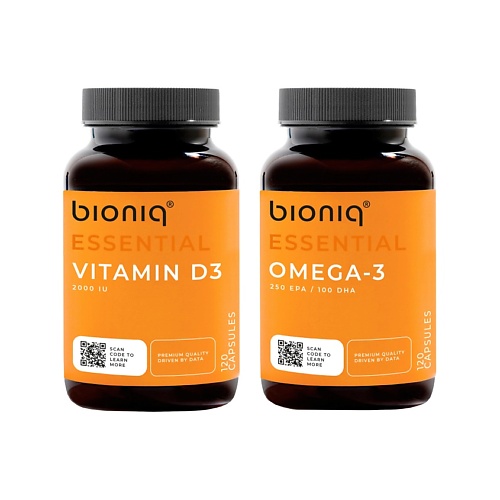 BIONIQ ESSENTIAL Набор Омега 3 90% + Витамин Д3 2000 IU