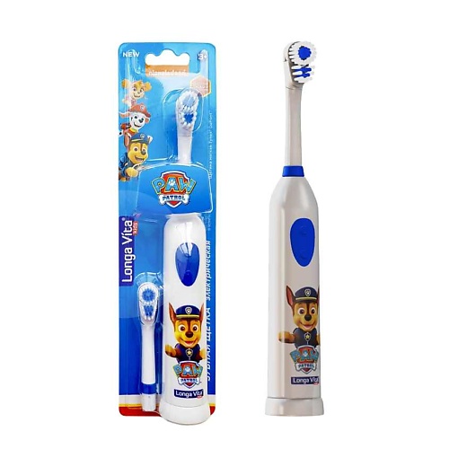 LONGA VITA Зубная щетка детская Paw Patrol ротационная + 2 насадки, для детей от 3-х лет