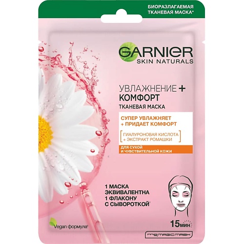 GARNIER Тканевая маска для сухой и чувствительной кожи "Увлажнение + Комфорт" Skin Naturals