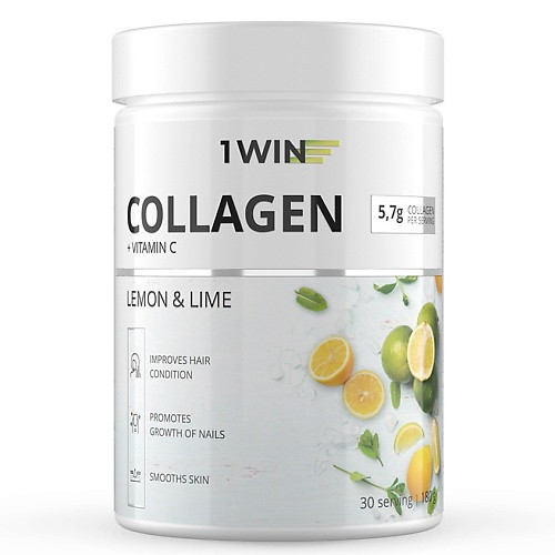 1WIN Коллаген c витамином C, со вкусом лимона и лайма Dietary Supplement Collagen + Vitamine C, Lemon-Lime