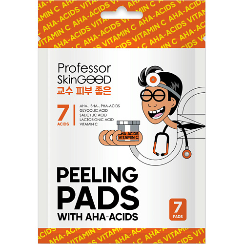 PROFESSOR SKINGOOD Набор корейских тканевых пилинг-дисков для лица "PEELING PADS WITH AHA-ACIDS" с AHA-кислотами и витамином C