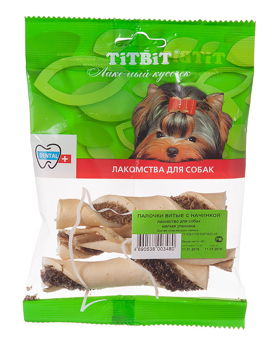 Лакомство для собак Titbit Палочки витые с начинкой мягкая уп-ка 0,045 кг