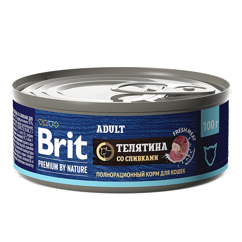Влажный корм для кошек Brit Premium by Nature Телятина со сливками 0,1 кг