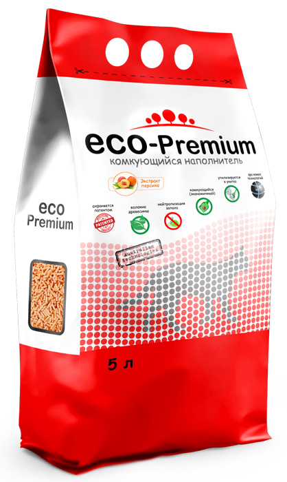 Наполнитель ECO Premium Персик комкующийся древесный персик 1,9кг 5 л