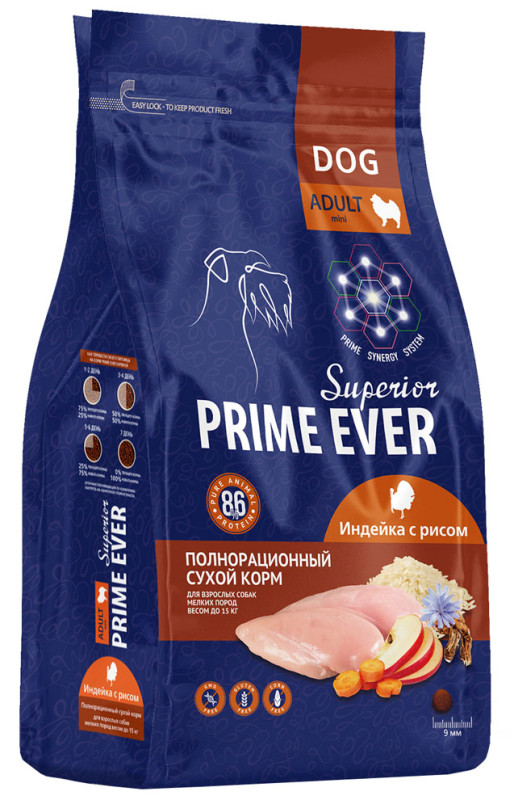 Сухой корм для собак маленьких пород Prime Ever Superior Adult Mini Индейка с рисом до 15 кг 0,9 кг