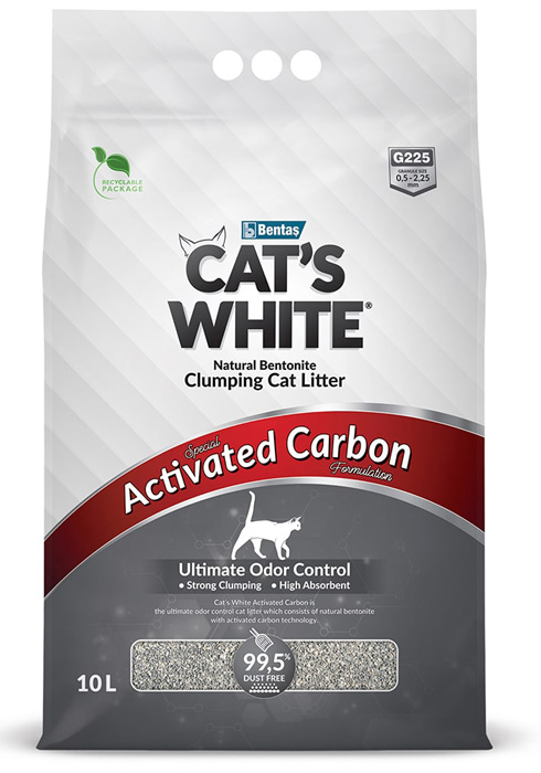 Наполнитель Cats White Activated Carbon с активированным углем комкующийся бентонит  8,5кг 10 л