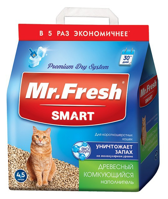 Наполнитель Mr Fresh для короткошерстных кошек комкующийся дерево   4,5 л