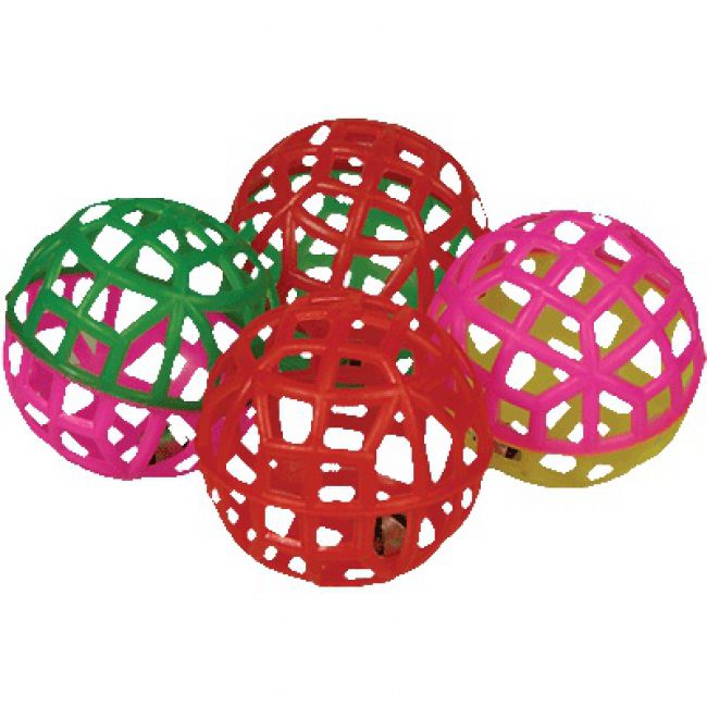 Метательная игрушка для кошек Triol Мяч-сетка с колокольчиком фиолетово-красный 4 см