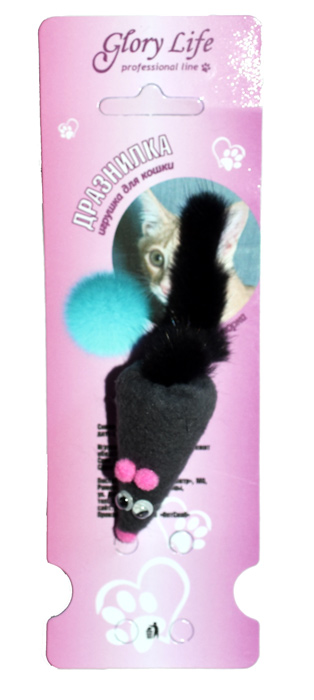 Мягкая игрушка для кошек Glory Life "Мышь М с норковым хвостом 6 см" на картоне с еврослотом