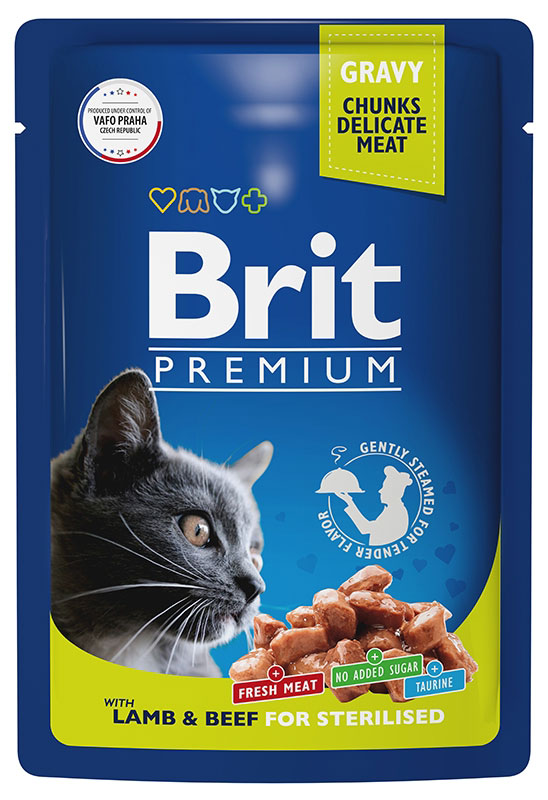 Влажный корм для кошек Brit Premium Пауч Ягненок и Говядина в соусе для стерилизованных 0,085 кг