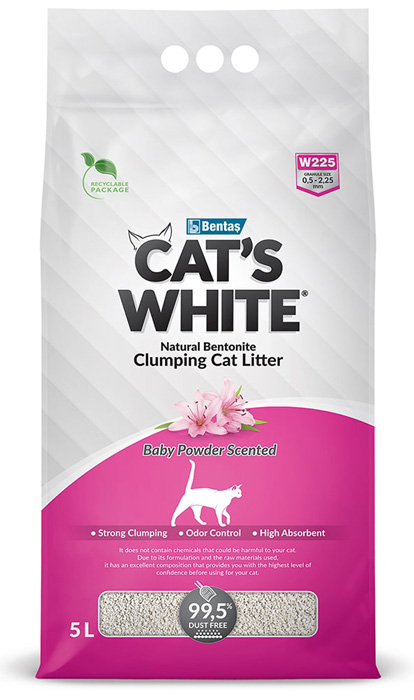 Наполнитель Cats White Baby Powder с ароматом детской присыпки комкующийся бентонит  4,25кг 5 л