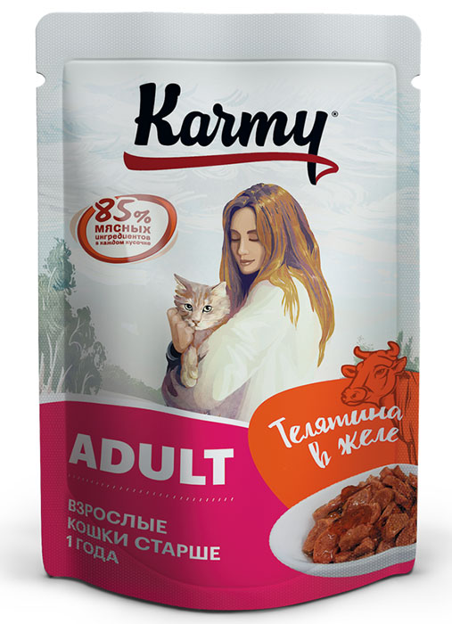Влажный корм для кошек Karmy Adult Телятина в желе 0,08 кг