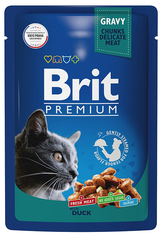 Влажный корм для кошек Brit Premium Пауч Утка в соусе 0,085 кг