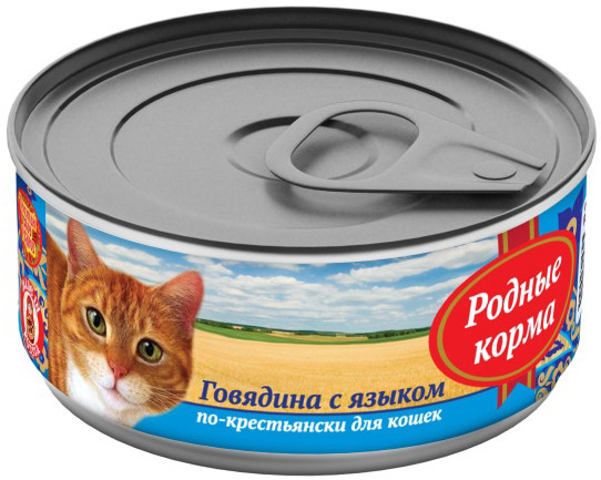 Влажный корм для кошек Родные Корма Говядина с языком по-крестьянски 0,1 кг