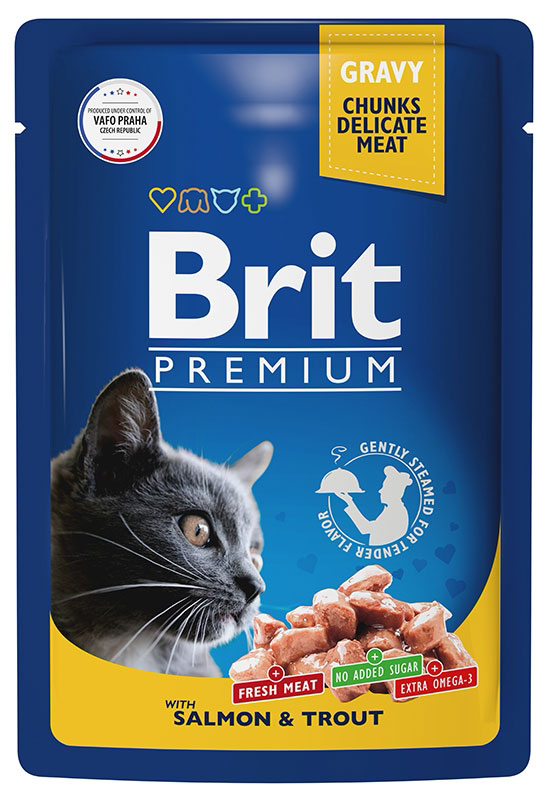 Влажный корм для кошек Brit Premium Пауч Лосось и Форель в соусе 0,085 кг