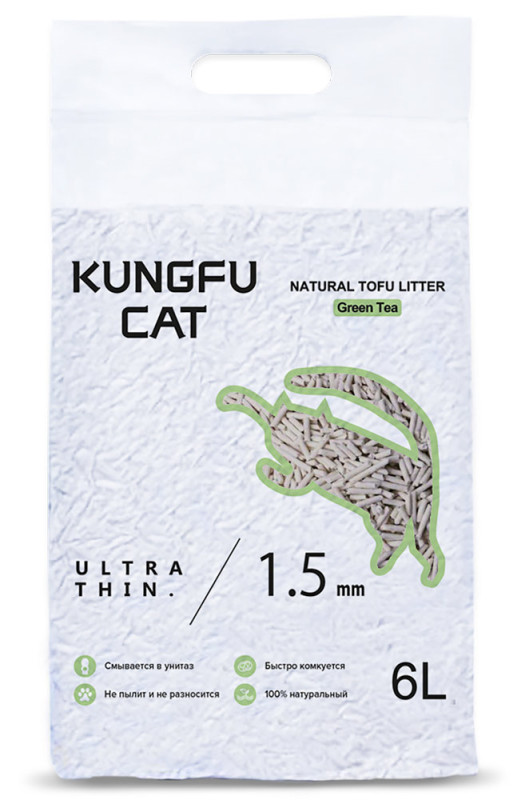 Наполнитель Kungfu Cat Зеленый чай комкующийся соя зеленый чай 2,6кг 6 л