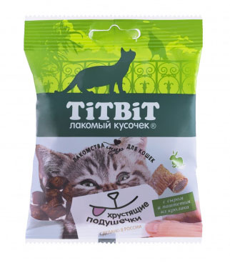 Лакомство для кошек Titbit Хрустящие подушечки с паштетом из кролика и сыром  0,03 кг