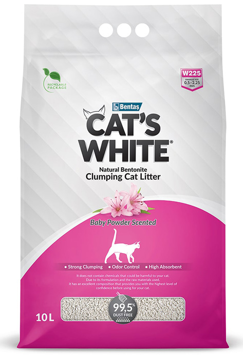 Наполнитель Cats White Baby Powder с ароматом детской присыпки комкующийся бентонит  8,5кг 10 л