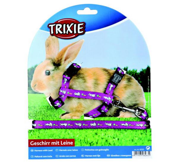 Шлейка Trixie с поводком для кролика с рисунком нейлон 120x1