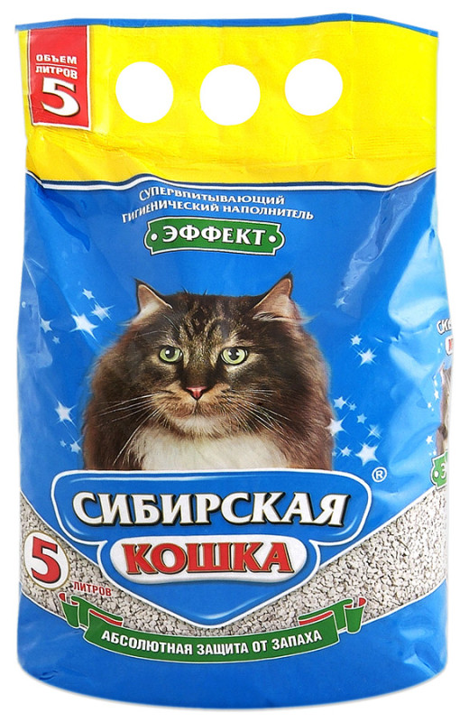 Наполнитель Сибирская Кошка Эффект впитывающий комкующийся цеолитовый без запаха 2,65кг 5 л