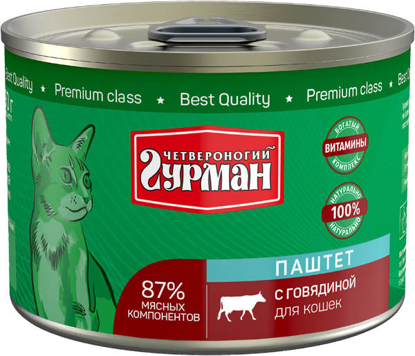 Влажный корм для кошек Четвероногий Гурман Паштет с говядиной 0,19 кг