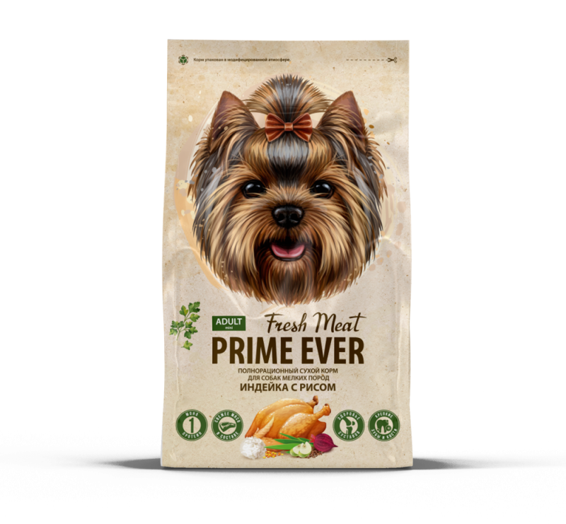 Сухой корм для собак мелких пород Prime Ever Fresh Meat Adult Dog Mini Индейка с рисом полнорационный 2,8 кг