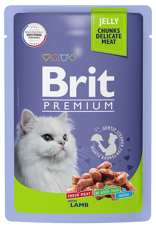 Влажный корм для кошек Brit Premium Пауч Ягненок в желе 0,085 кг
