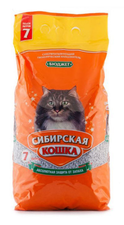 Наполнитель Сибирская Кошка Бюджет впитывающий бентонит без запаха 3,7кг 7 л