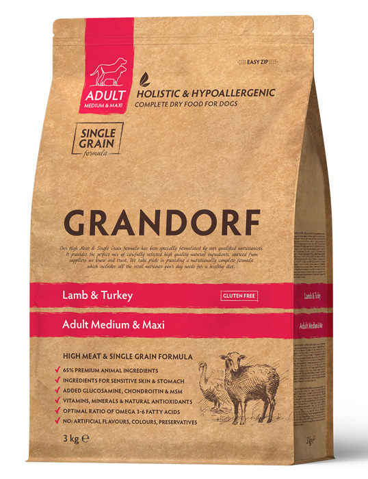 Сухой корм для собак Grandorf Ягненок с индейкой для средних и крупных пород 3 кг