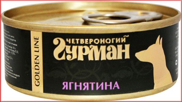 Влажный корм для собак Четвероногий Гурман Golden line Ягнятина натуральная 0,1 кг
