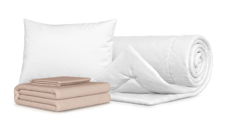 Комплект Одеяло Beat + Подушка Sky + Комплект постельного белья Comfort Cotton, цвет: Льняной