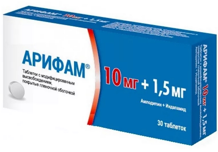 Арифам таб.п/о плен.с мод.высв. 10мг+1,5мг №30