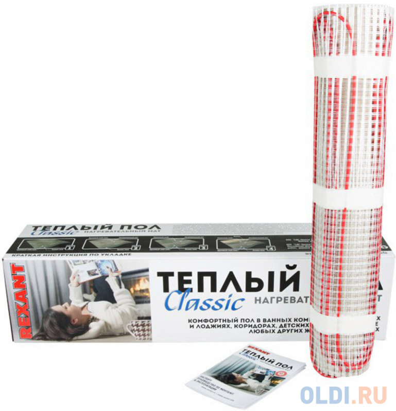 Тёплый пол (нагревательный мат) REXANT Classic RNX -0,5-75 (площадь 0,5 м2 (0,5 х 1,0 м)), 75 Вт двухжильный с экраном