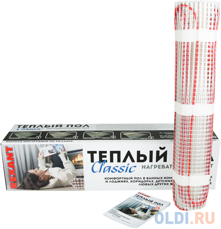 Тёплый пол (нагревательный мат) REXANT Classic RNX -7,0-1050 (площадь 7,0 м2 (0,5 х 14,0 м)), 1050 Вт, двухжильный с экраном