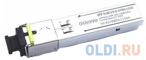 OSNOVO Оптический SFP Модуль GE, одно волокно SM, до 1,25 Гбит/c, SC, до 20км, Tx:1550/Rx:1310, DDM