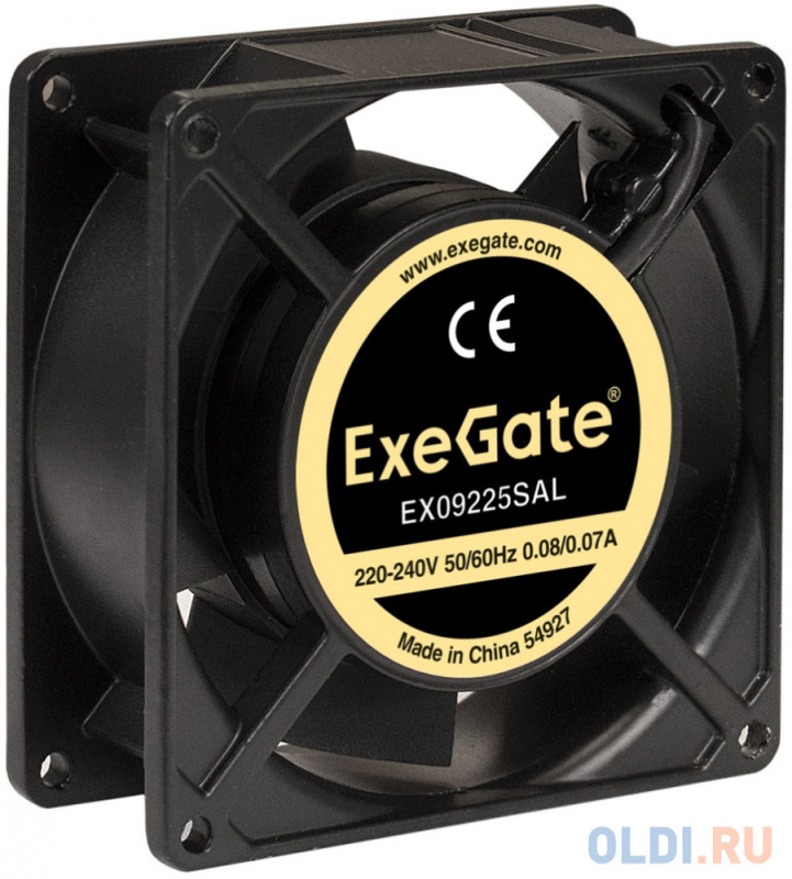 Exegate EX289005RUS Вентилятор 220В ExeGate EX09225SAL (92x92x25 мм, Sleeve bearing (подшипник скольжения), подводящий провод 30 см, 2500RPM, 34dBA)