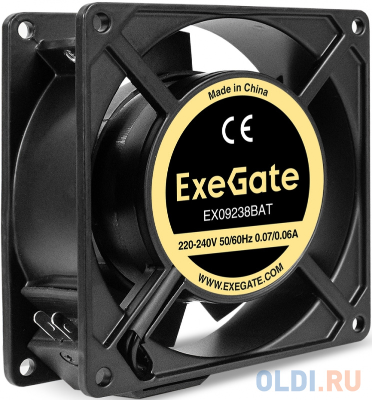 Вентилятор 220В AC ExeGate EX09238BAT (92x92x38 мм, 2-Ball (двойной шарикоподшипник), алюминиевый корпус, клеммы, 2800RPM, 40dBA, RTL)