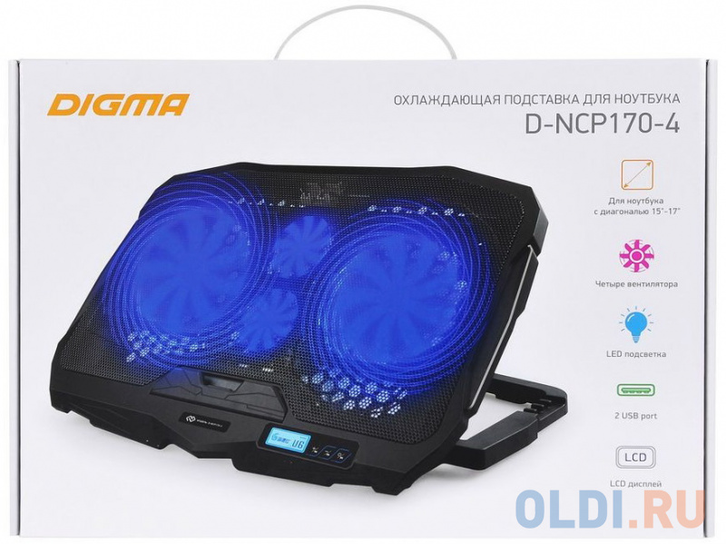 Подставка для ноутбука Digma D-NCP170-4 17"390x280x28мм 2xUSB 4x 70/125ммFAN 750г черный