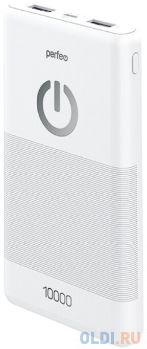 Perfeo Powerbank 10000 mah + Micro usb /In Micro usb /Out USB 1 А, 2.1A/ White (PF_B4297)