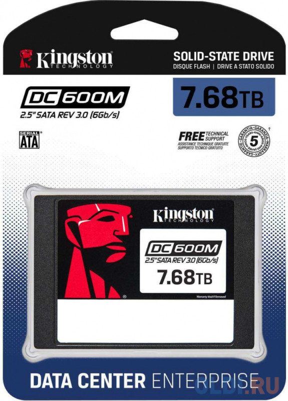 Твердотельный накопитель/ Kingston SSD DC600M, 7680GB, 2.5" 7mm, SATA3, 3D TLC, R/W 560/530MB/s, IOPs 94 000/34 000, TBW 14016, DWPD 1 (5 лет)