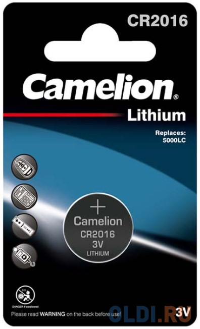 Camelion CR2016 BL-1 (CR2016-BP1, батарейка литиевая,3V) (1 шт. в уп-ке)