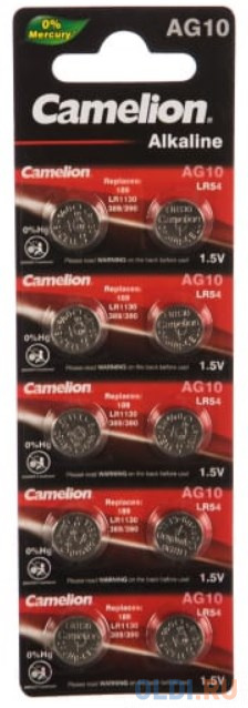 Camelion G10  BL-10 Mercury Free (AG10-BP10(0%Hg), 389A/LR1130/189 батарейка для часов) (10 шт. в уп-ке)