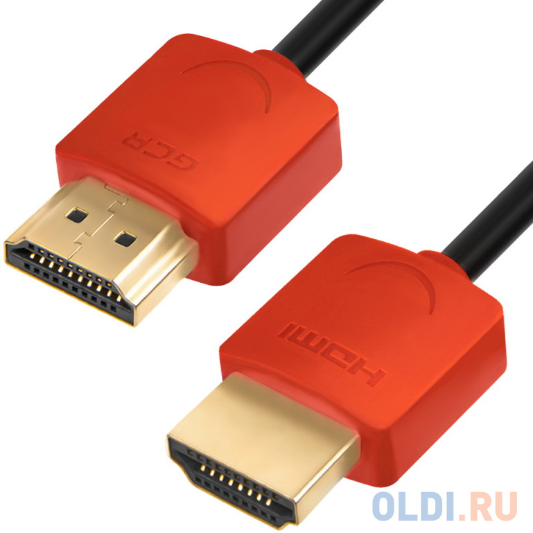 Greenconnect Кабель SLIM 2.0m HDMI 2.0, красные коннекторы Slim, OD3.8mm, HDR 4:2:2, Ultra HD, 4K 60 fps 60Hz, 3D, AUDIO, 18.0 Гбит/с, 32/32 AWG, GCR-