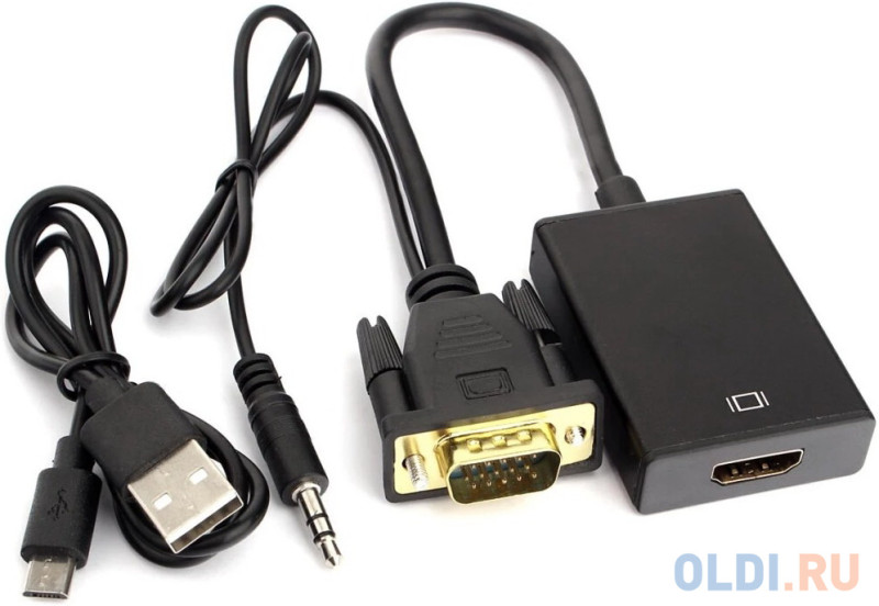 Cablexpert A-VGA-HDMI-01 Адаптер VGA (M) + аудио-> HDMI (F), 0.15 м, питание от USB