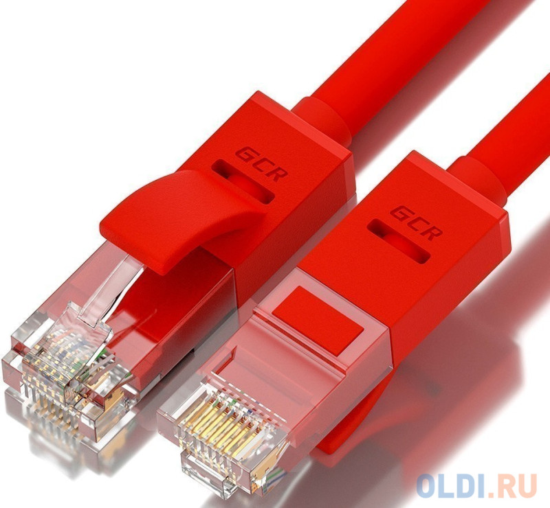 Greenconnect Патч-корд прямой 0.5m, UTP кат.5e, красный, позолоченные контакты, 24 AWG, литой, GCR-LNC04-0.5m, ethernet high speed 1 Гбит/с, RJ45, T56