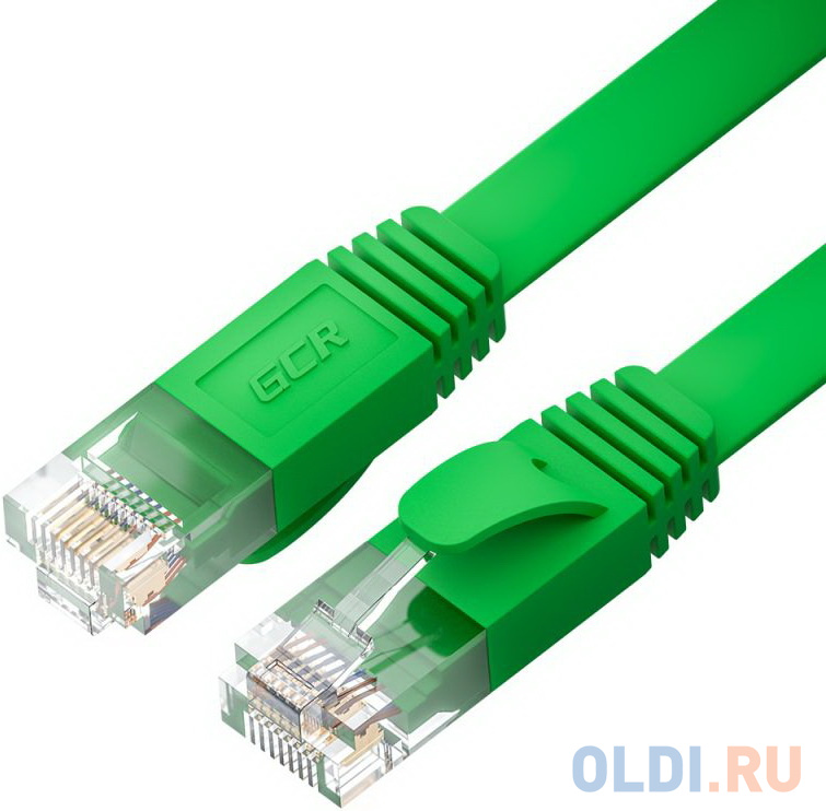 GCR Патч-корд PROF плоский прямой 3.0m, UTP медь кат.6, зеленый, 30 AWG, ethernet high speed 10 Гбит/с, RJ45, T568B, GCR-52842