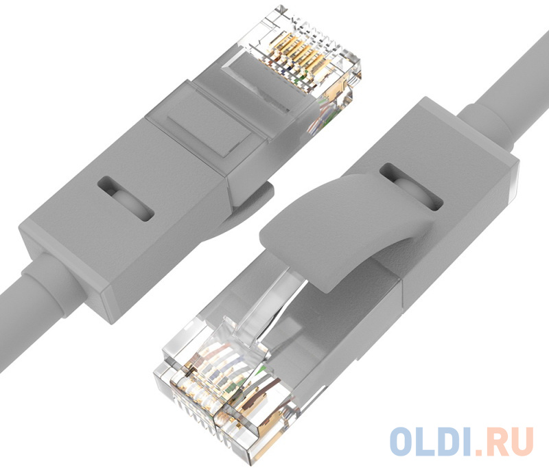 Патч-корд прямой 0.5m UTP кат.5e, серый, черные коннекторы, 24 AWG, литой, ethernet high speed 1 Гбит/с, RJ45, T568B