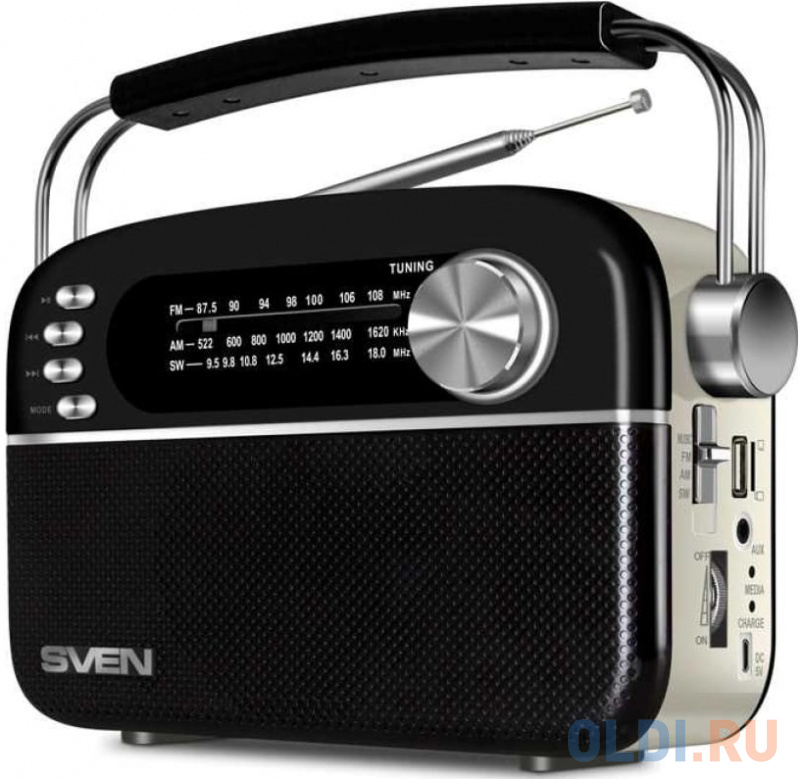 Радиоприёмник SVEN SRP-505 чёрный (4 Вт, FM/AM/SW, USB, SD/microSD, Bluetooth, 1200 мАч)