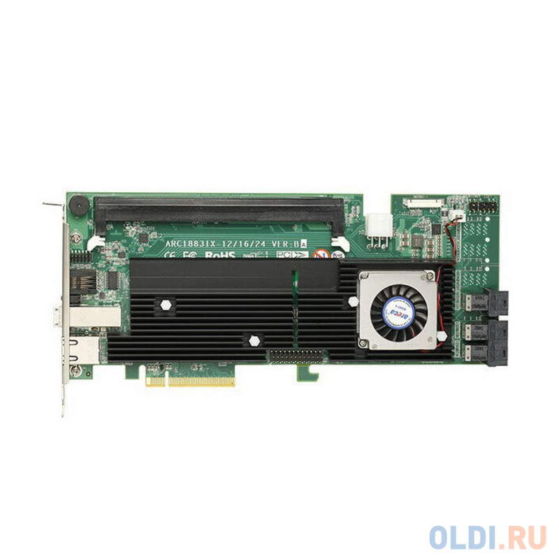 ARC-1883ix-12 PCIe 3.0 x8 LP, SAS/SATA 12G, RAID 0,1,5,6,10,50,60, 12port (3*int SFF8643 + 1*ext SFF8644), Cache 2GB (up to 8GB), RTL (5) (411338)